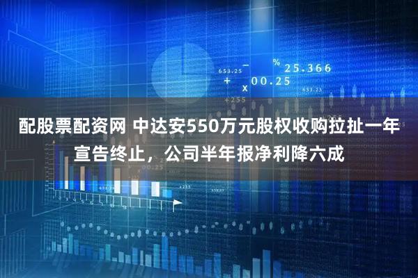 配股票配资网 中达安550万元股权收购拉扯一年宣告终止，公司半年报净利降六成