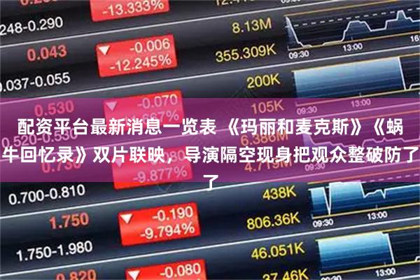 配资平台最新消息一览表 《玛丽和麦克斯》《蜗牛回忆录》双片联映，导演隔空现身把观众整破防了